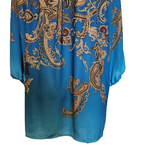 ❤️ 4/$20 Susan Graver top Women's 18W Teal tan paisley Keyhole tie 3/4 sleeve - Picture 11 of 13